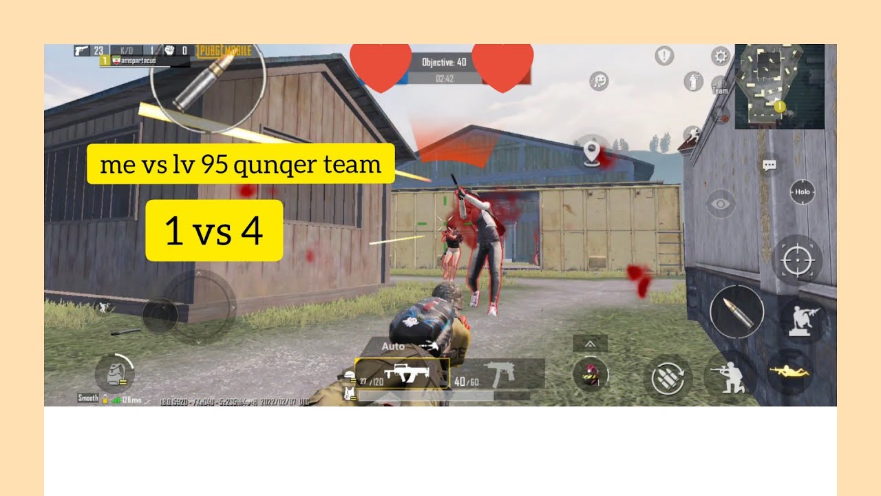 me vs lv 95 qunqer player🥶🥶🥶            1vs 4 qunqer team