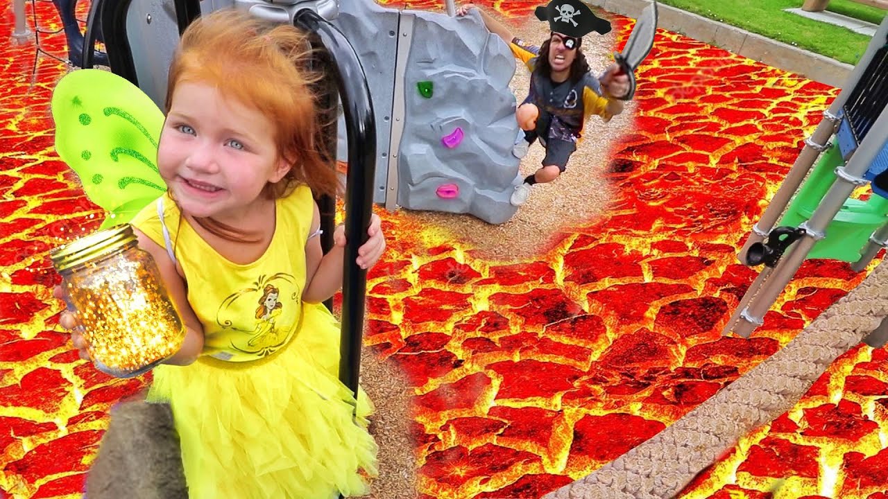 PiRATE vs FAIRY - THE FLOOR IS LAVA CHALLENGE at Park!! Adleys new favorite game with Dad!