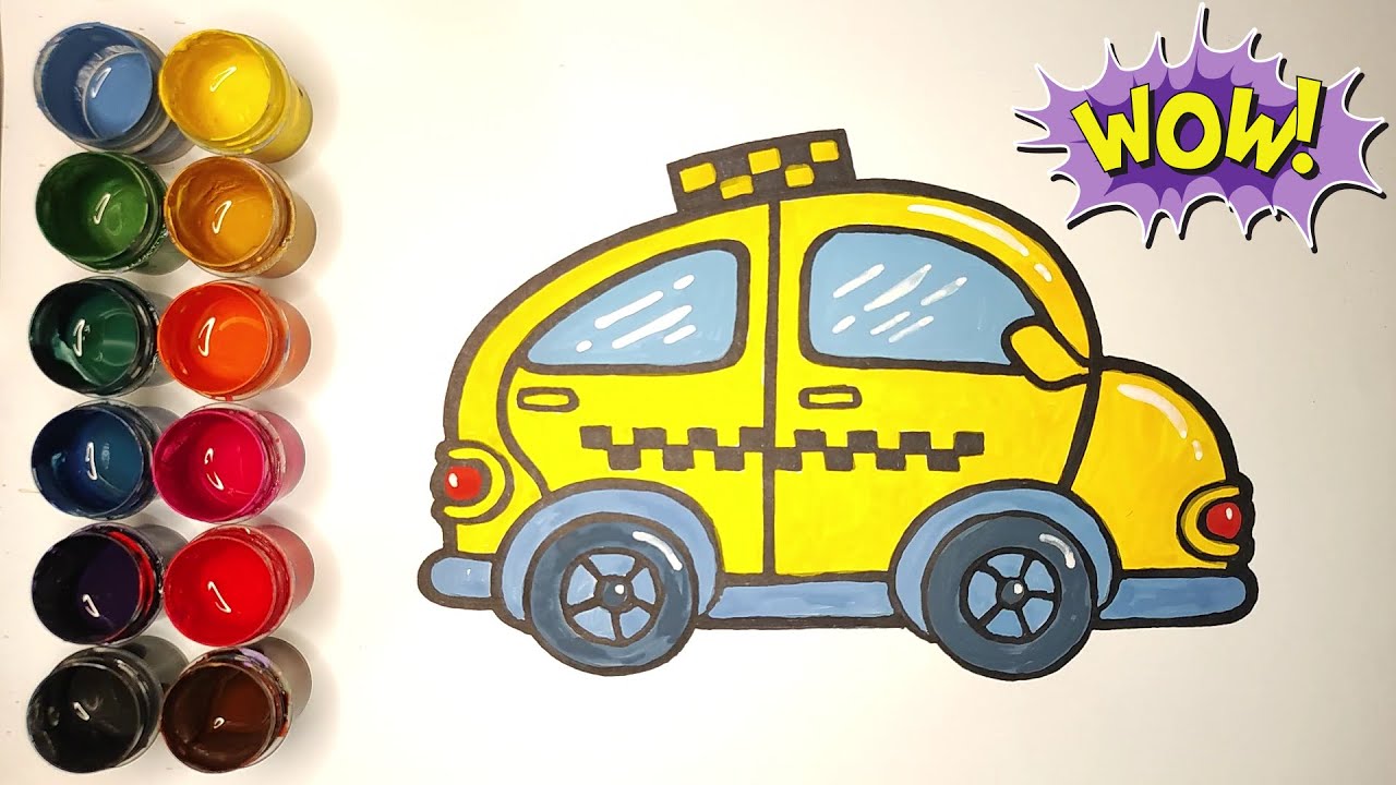 Draw a picture of a taxi for the kids/Рисуем такси для детей/Bolalar uchun taksi rasmini chizish