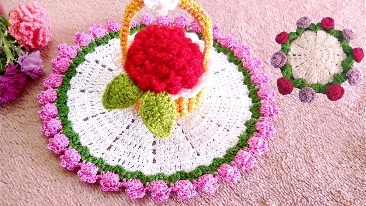 مفرش/كوستر الورد/ Crochet Rose Coaster