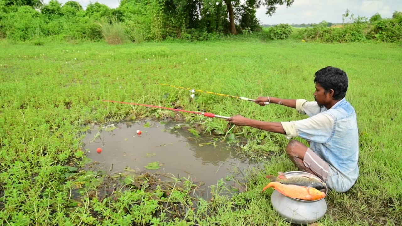 Fishing Video || Everyone is surprised to see a traditional boy catching fish with two rods || Trap