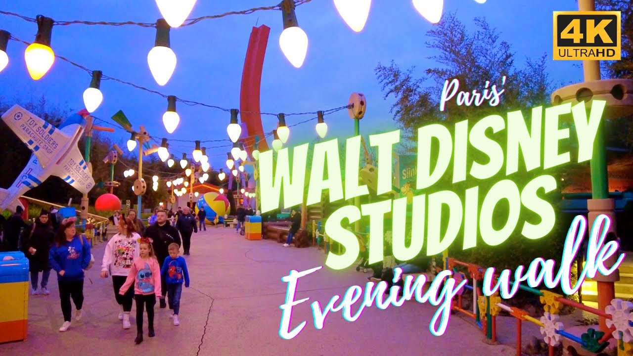 [4K] 🎡Walt Disney Studios full evening walk tour🎇, Disneyland Paris movie theme park with Avengers