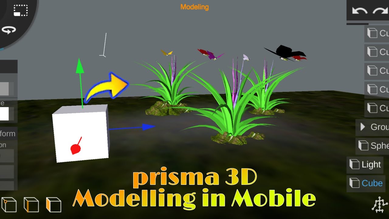 PRISMA 3D|| Realistic Grass With 🦋 modelling In mobile|| 3D modelling in mob||prisma 3D anim