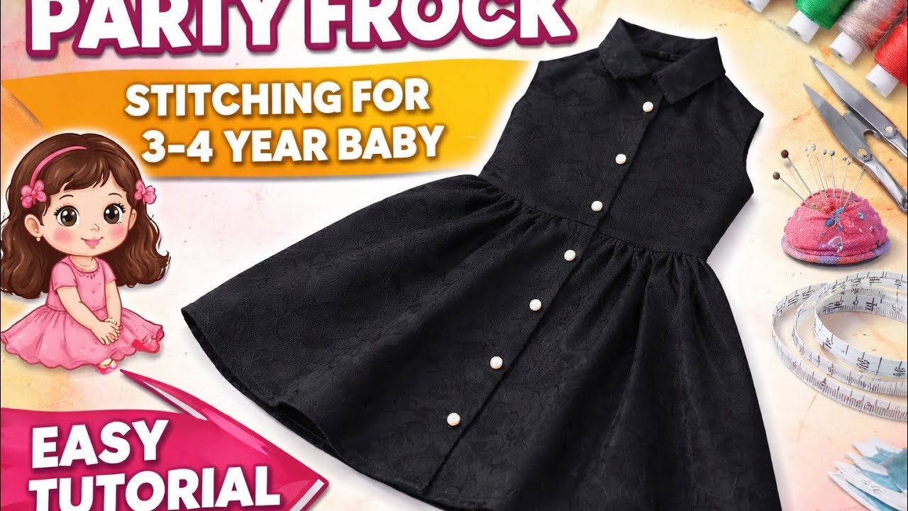 Beautiful Black Party Frock for 3-4 Years Baby Girl | Full Stitching Tutorial