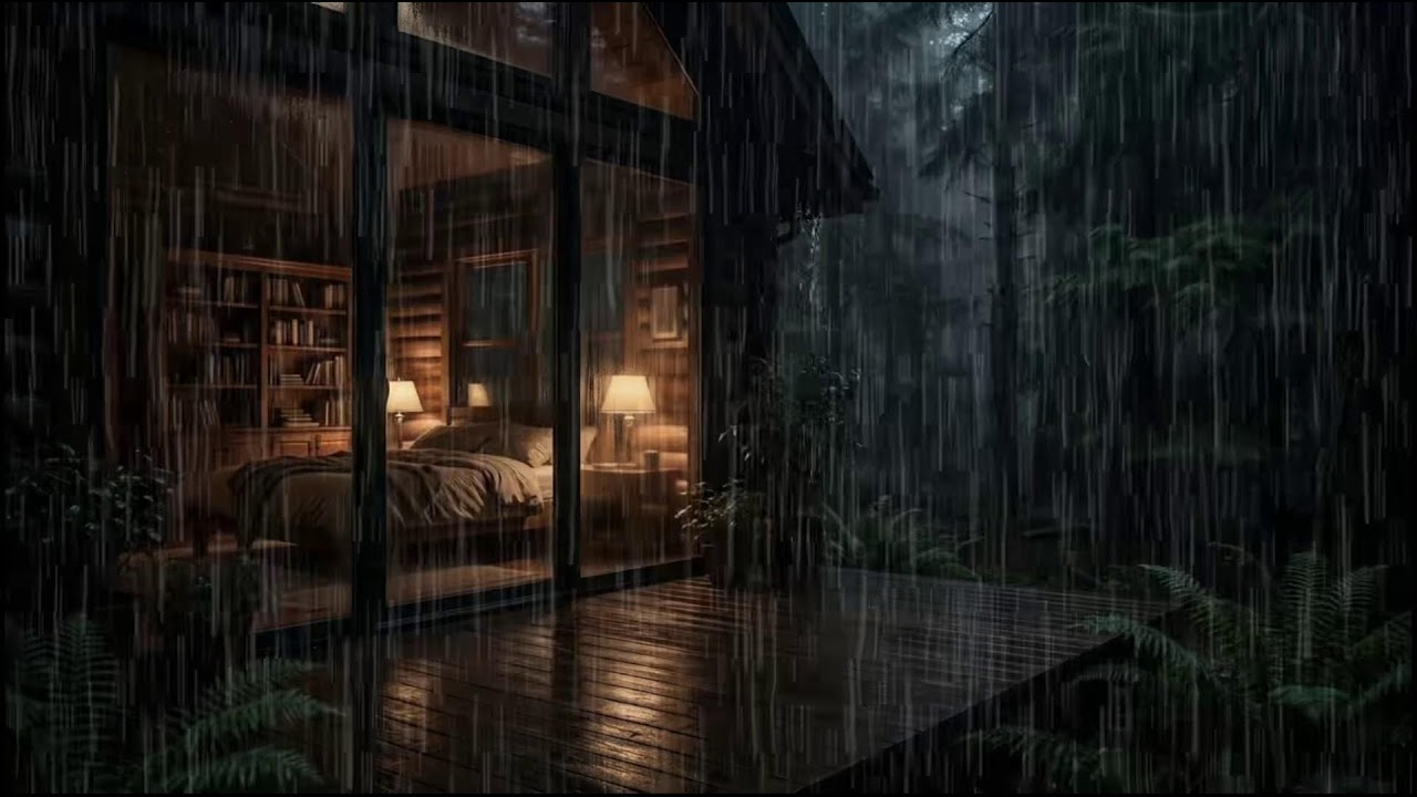 Nighttime Forest Cabin 🌲 | Relaxing rain ambience as soft rain surrounds the peaceful woods