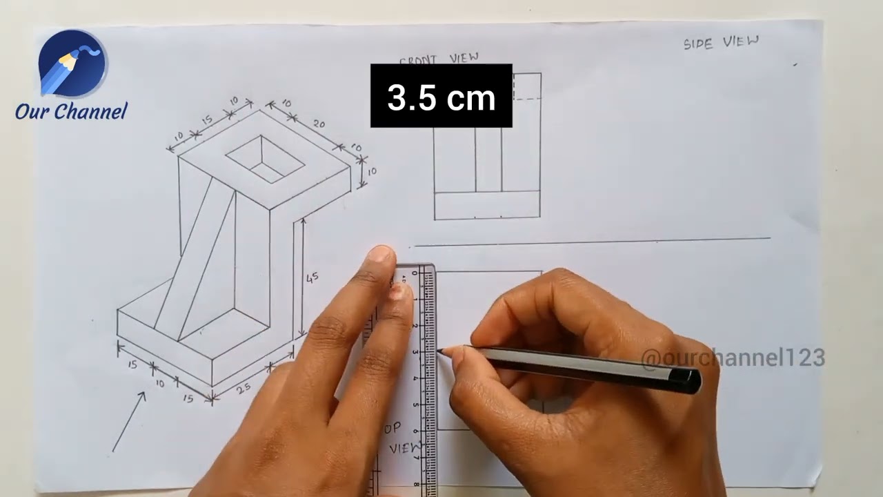 How to draw Orthographic Projections from given Isometric View | Engineering Drawing | Front View