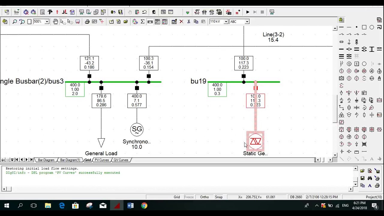 DigSILENT PowerFactory P-V,Q-V curve plot