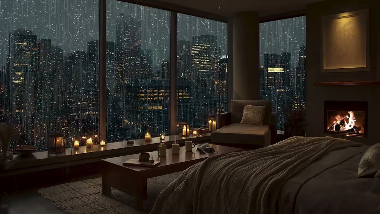 🌧️🔥 Rain on Window & Crackling Fireplace | Cozy Bedroom Ambience for Sleep