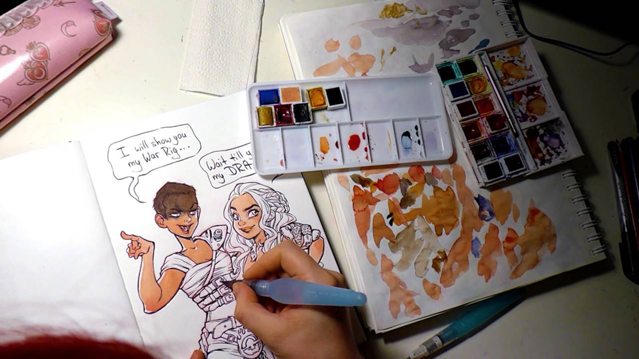 Desert Queens (Furiosa & Daenerys) watercolor traditional art by Olga AsuRocks Andriyenko