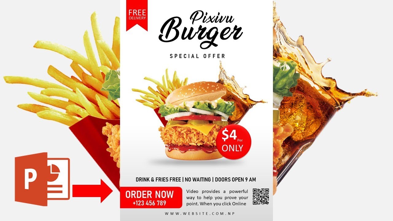 How to make Restaurant Flyer Design Microsoft PowerPoint || Burger Restaurant Flyer Design ||