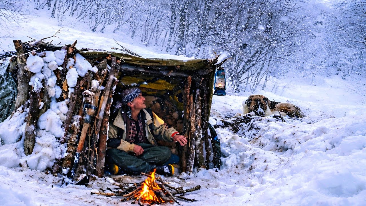 Winter Bushcraft Camp in Mountains _ Survival camping in heavy snowfall _ Secrets of Survival _ ASMR