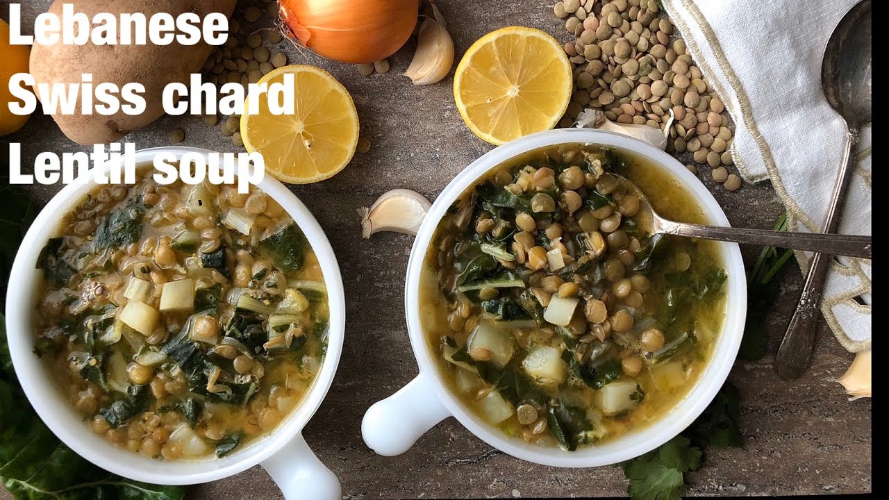 Lebanese lentil Swiss chard soup