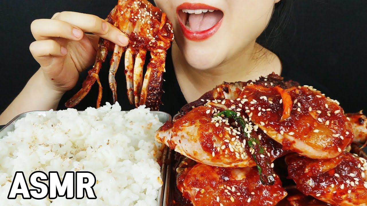 ASMR пряные сырые крабы (Gejang) реальные звуки Mukbang