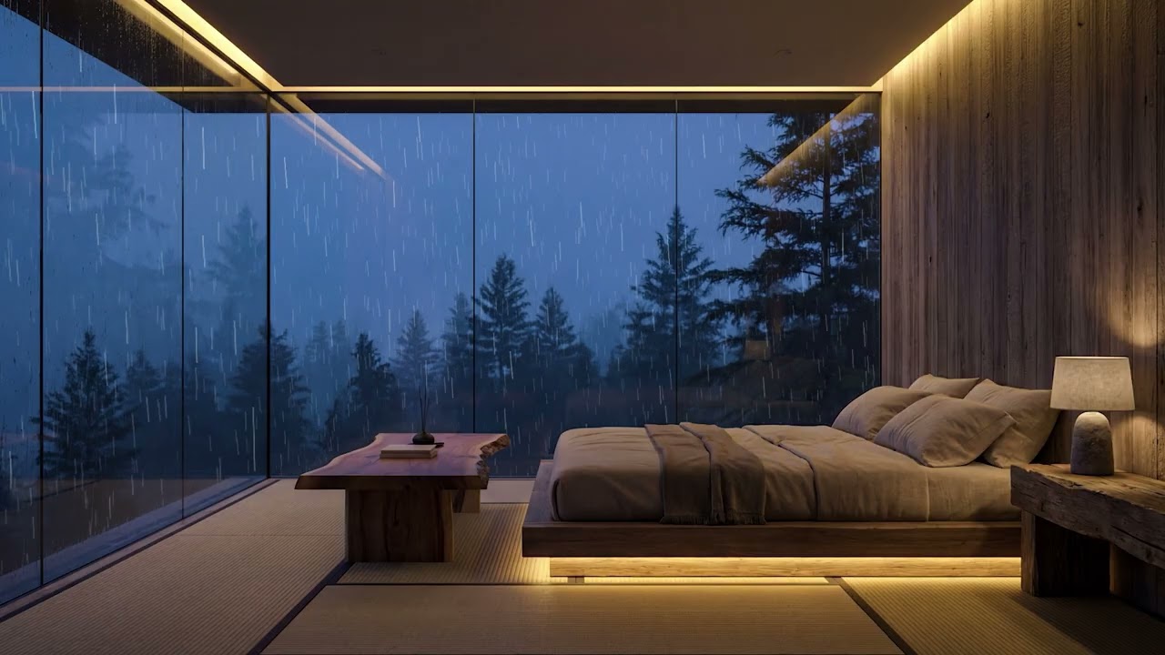 Peaceful Piano Music & Rain Sounds for Sleeping - Warm Bedroom Ambience to Fall Into Sleep Faster