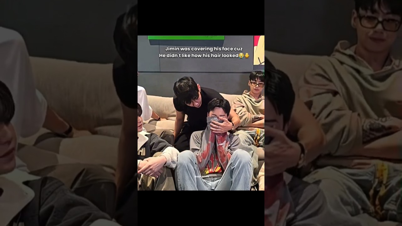 Jimin was covering his face cuz he doesn't like how his hair looked😭💜#shortsbts weverse live(1/7/25)