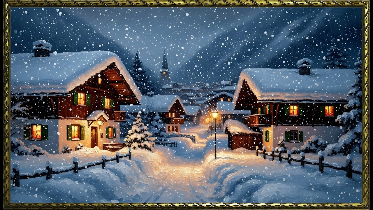 Vintage Winter Meadow Calm Painting  | Gold Frame TV Art | Art Screensaver for TV | Wall Art