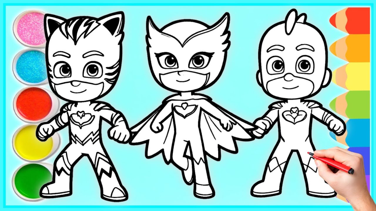 Как раскрасить Кэтбоя, Гекко и Оулетт из мультфильма «PJ Masks» | Раскраски PJ Masks | Урок раскр...