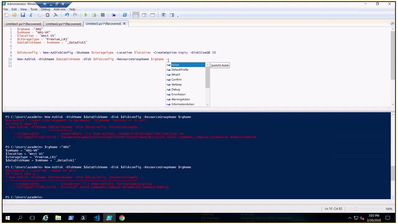 Powershell с Azure: подключение диска и инициализация