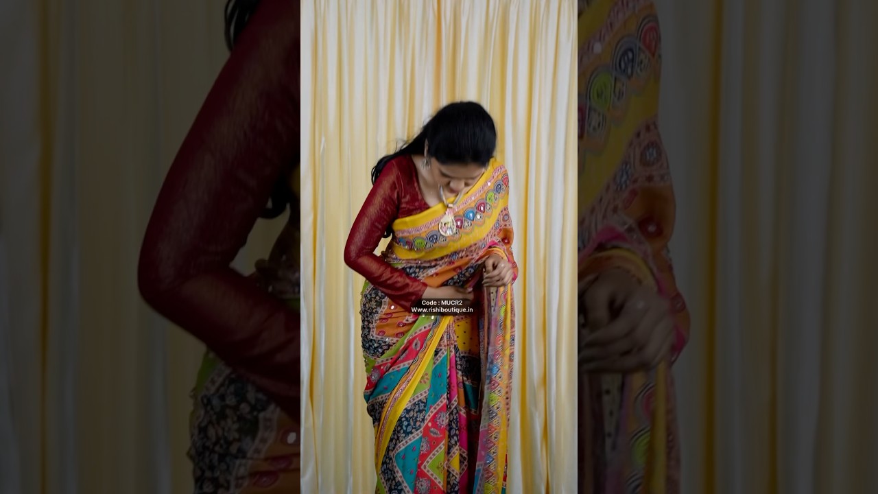 Transition alert ‼️ Rs.1099 💛🩵💖 code : MUCR2 ✨ premium soft georgette saree with mirror work😍