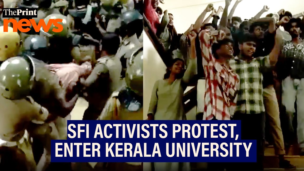SFI activists protest against Kerala University Guv alleging &lsquo;saffronisation of universities&rsquo;