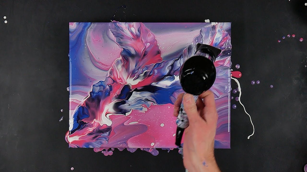 EASY Hybrid Pour Painting | Using a mini hair dryer to make an Acrylic Painting
