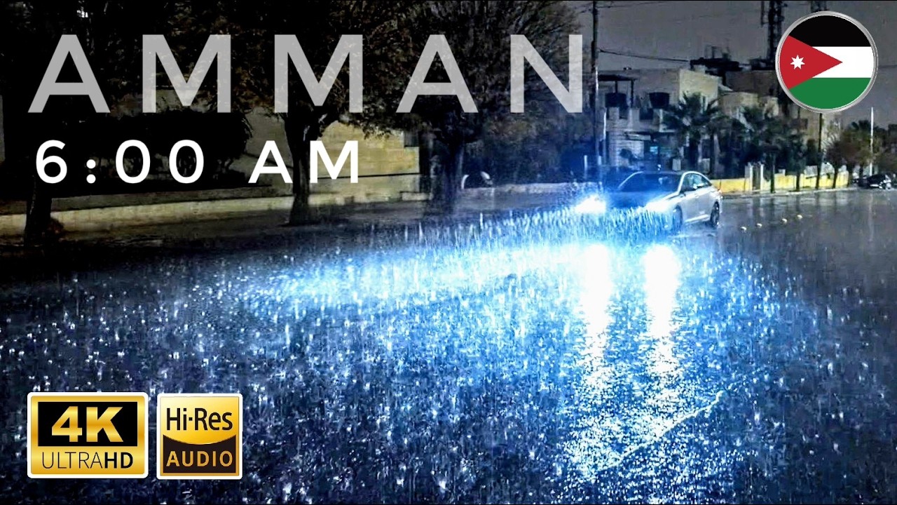 Heavy Rain in Amman at 6AM &ndash; Peaceful Early Morning Walk (4K) | Part 1