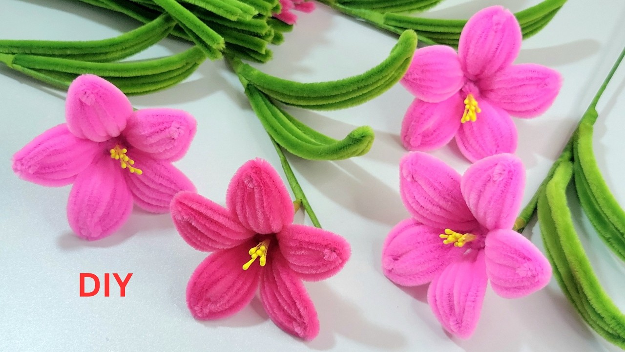 DIY Pipe Cleaner Easy to Make Beautiful Mini Lily Flowers | Pink Chenille Easy Bouquet Flowers.