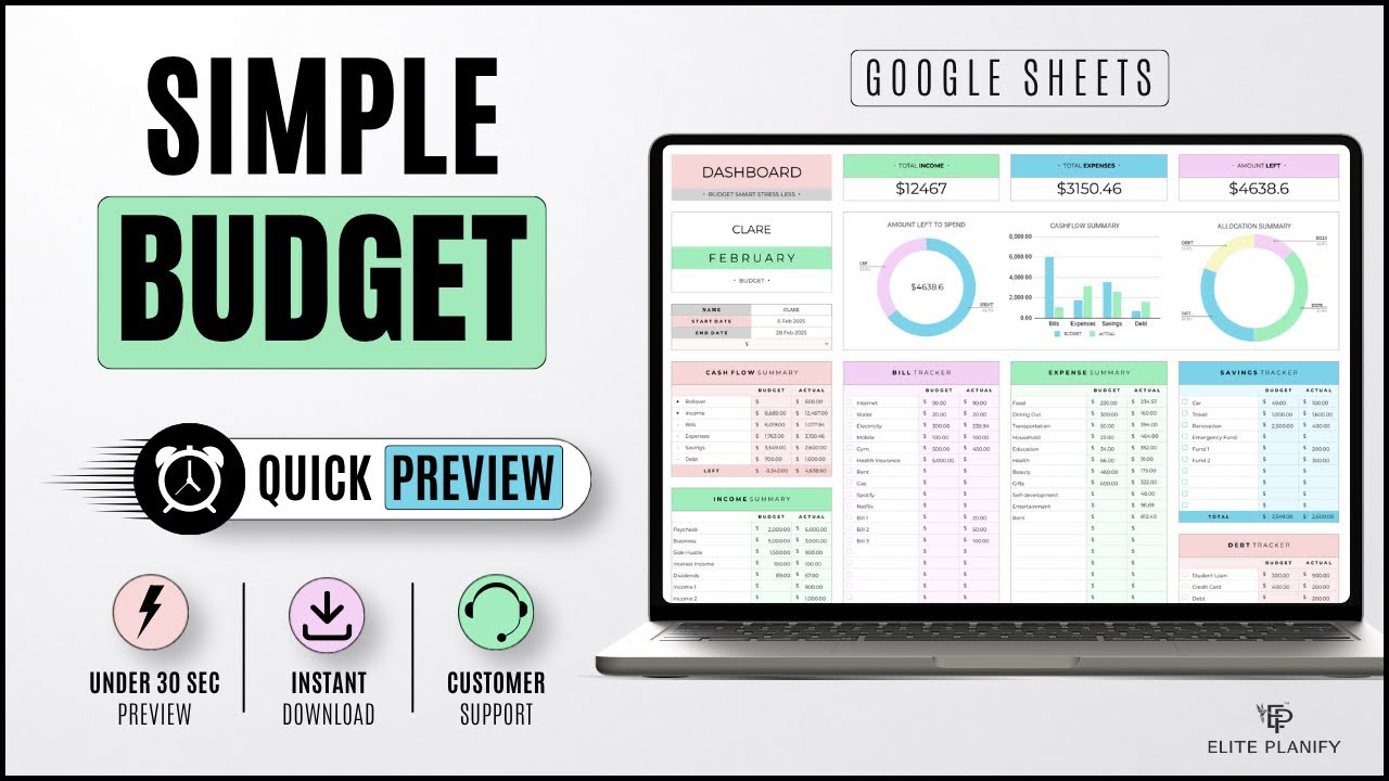 Simple Budget Template Google Sheets Rainbow | Quick Preview