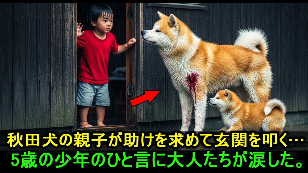 秋田犬の親子が助けを求めて玄関を叩く…5歳の少年のひと言に大人たちが涙した。
