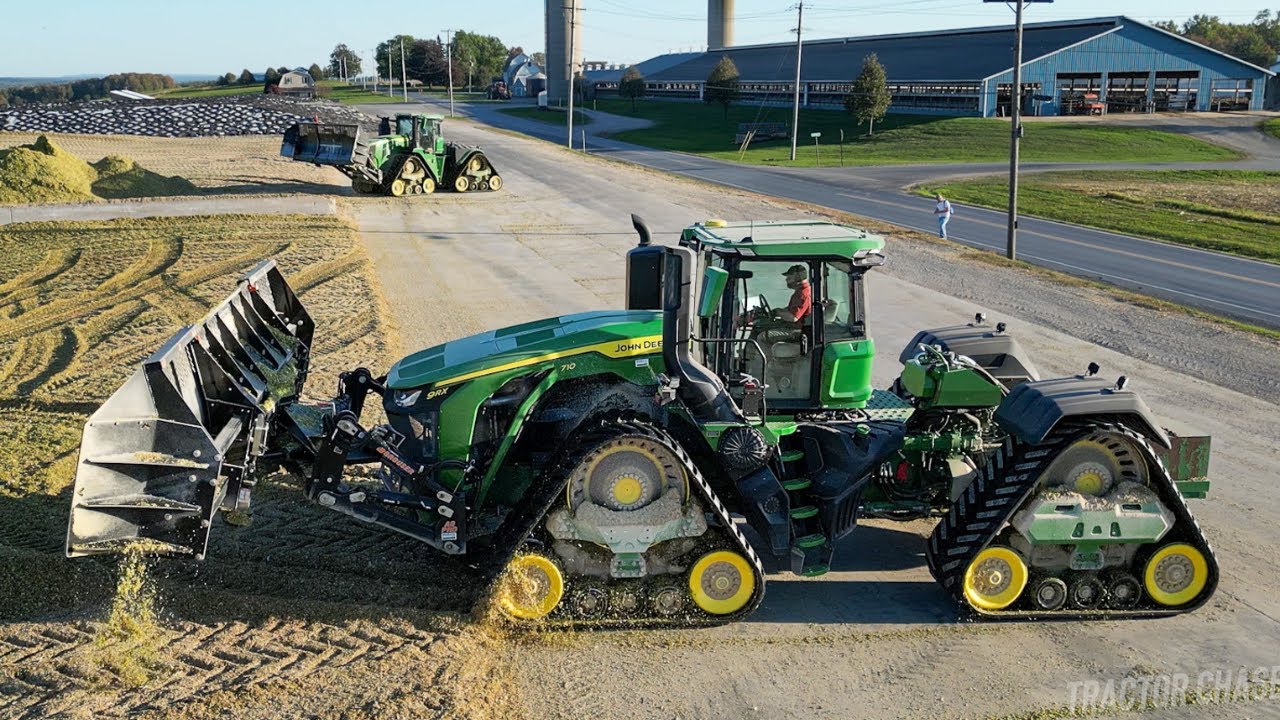 Corn Silage Harvest and Packing with Huge 9RX 710 Tractor