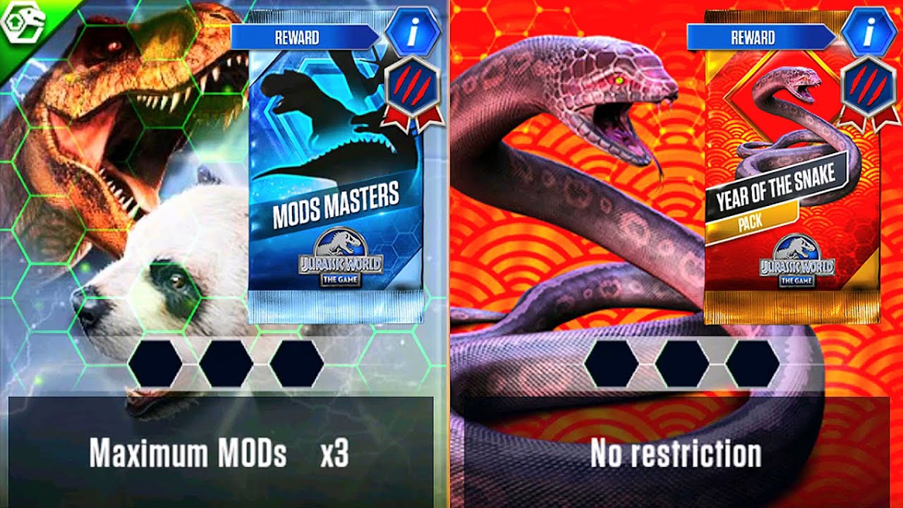 COMPARE MODS MASTERS WITH YEAR OF THE SNAKE WHICH EVENT IS MORE DIFFICULT | JURASSIC WORLD THE GAME