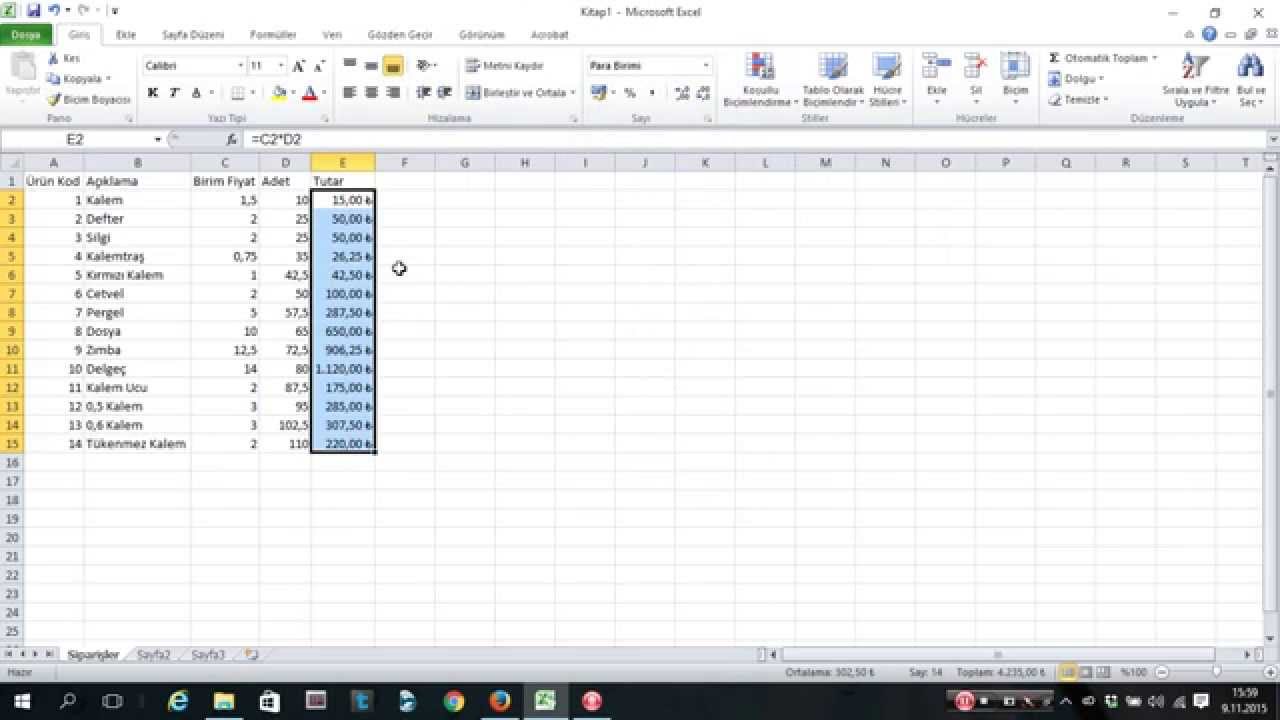 Excel'de Basit Hesaplama Yöntemi