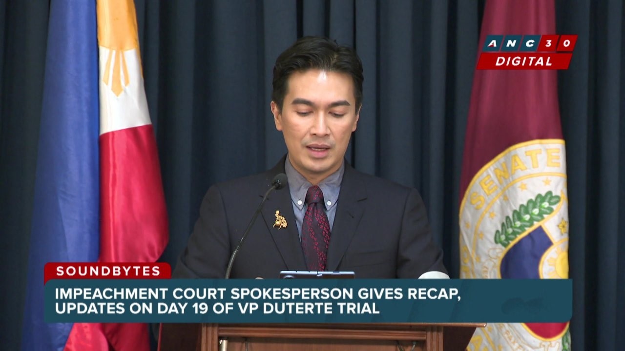 WATCH: Impeachment court spox Tongol gives recap, udpates on Day 19 of VP Duterte trial | ANC
