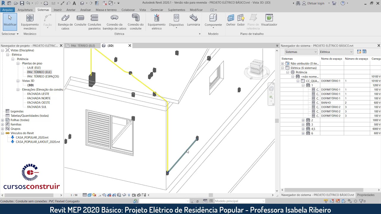 Revit MEP Elétrica 2020 | Aula 3.9 - Criando conduítes - Parte I (CURSO BÁSICO)