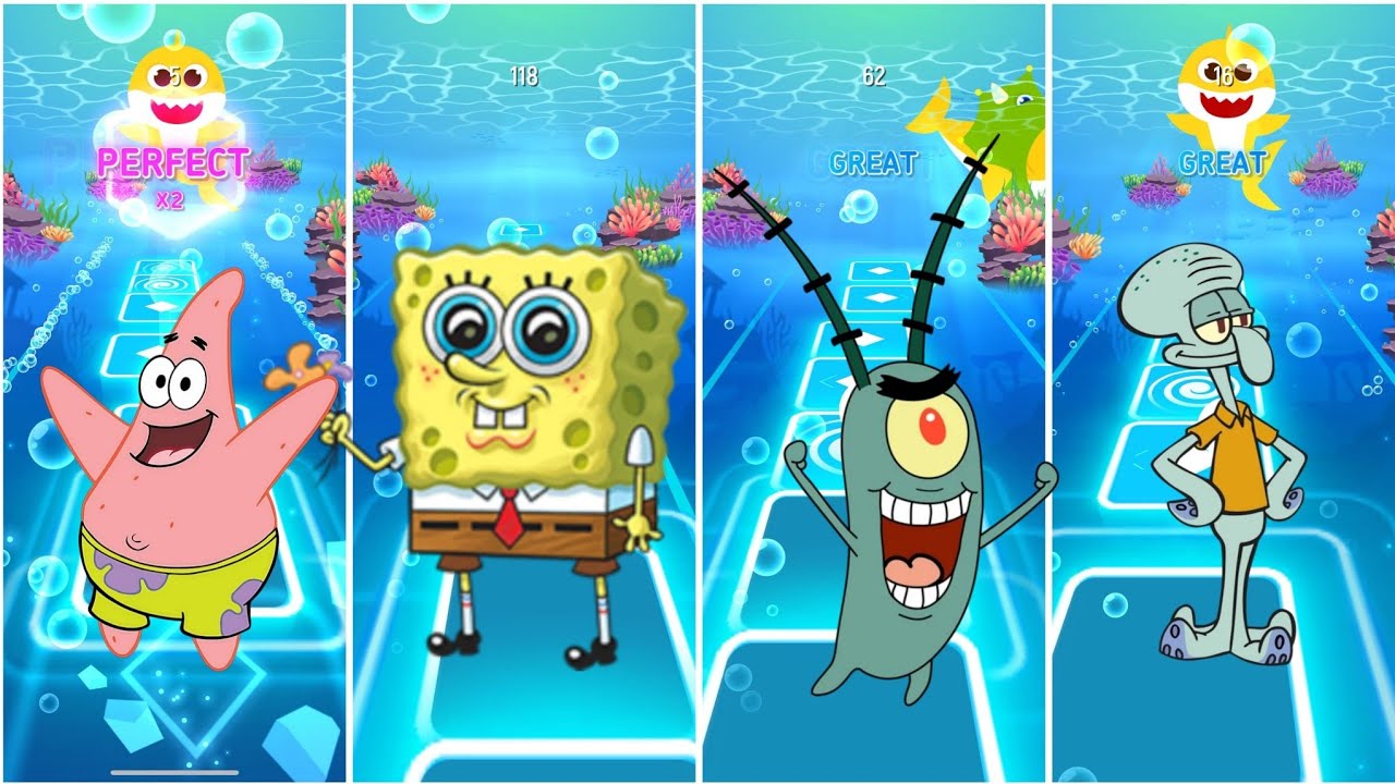 Patric star 🆚 SpongeBob 🆚 Sandy cheeks 🆚 squidward EDM rush tiles hop