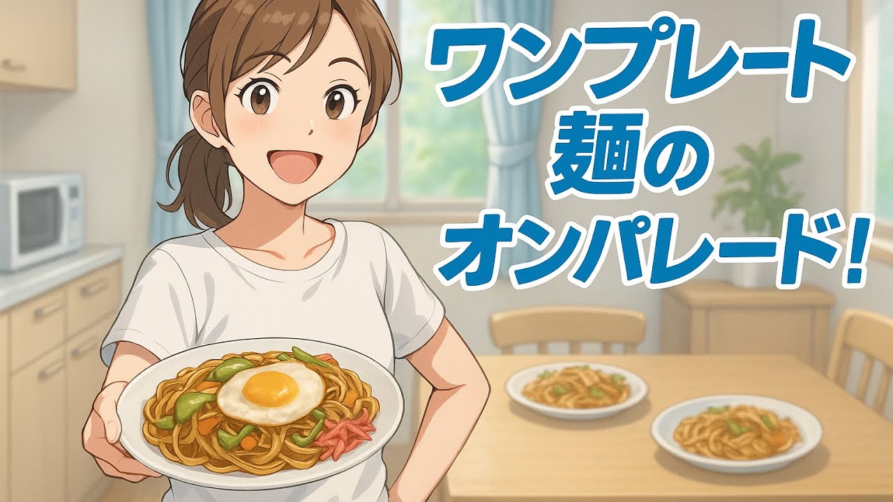 夏休みランチの救世主🍜| ワンプレート麺で乗り切るリアルな主婦ソング🎵｜そうめん・焼きそば・冷やし中華…麺しか勝たん！主婦の昼あるある全開！