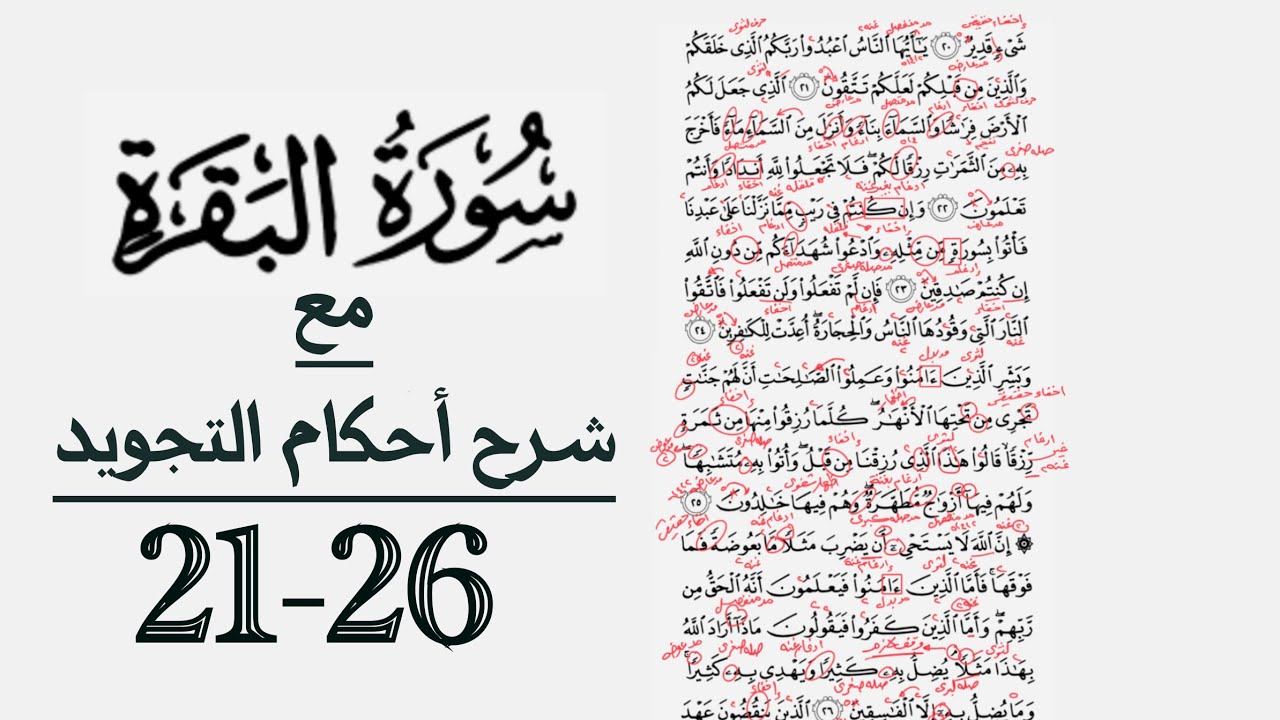 كيف تقرأ سورة البقرة مع شرح أحكام التجويد| ٢١-٢٦