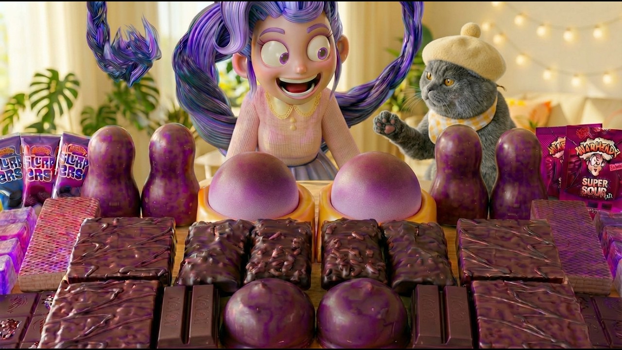 Lily LoveBraids' first meeting with Chef Meow | Purple Food ASMR Mukbang | Poppy Playtime 5