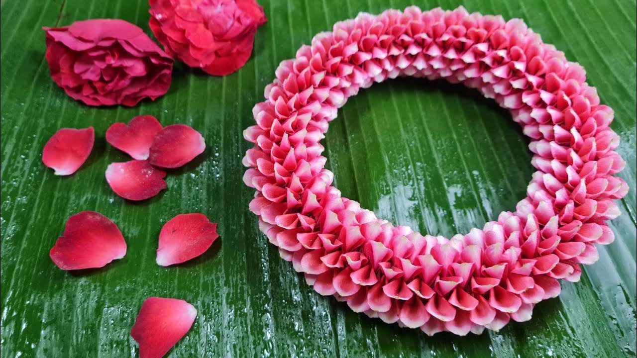 How To Make Rose Petals Garland // Round Garland มาลัยกลมกลีบกุหลาบแปดหลัก