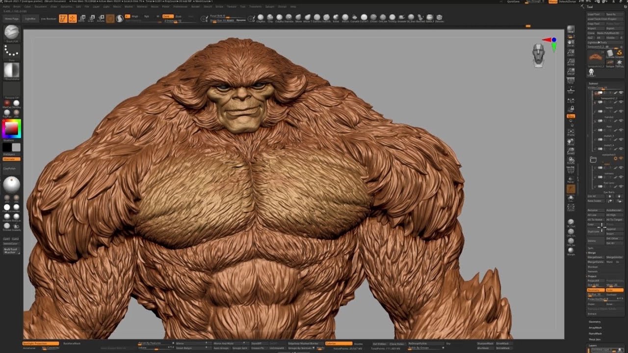 Sasquatch fur sculpting in Zbrush