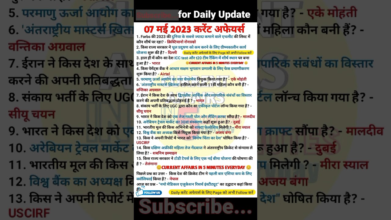 7 may 2023 | current affairs today #shorts #shortvideo #gauravsircurrentaffairs #utkarshclasses