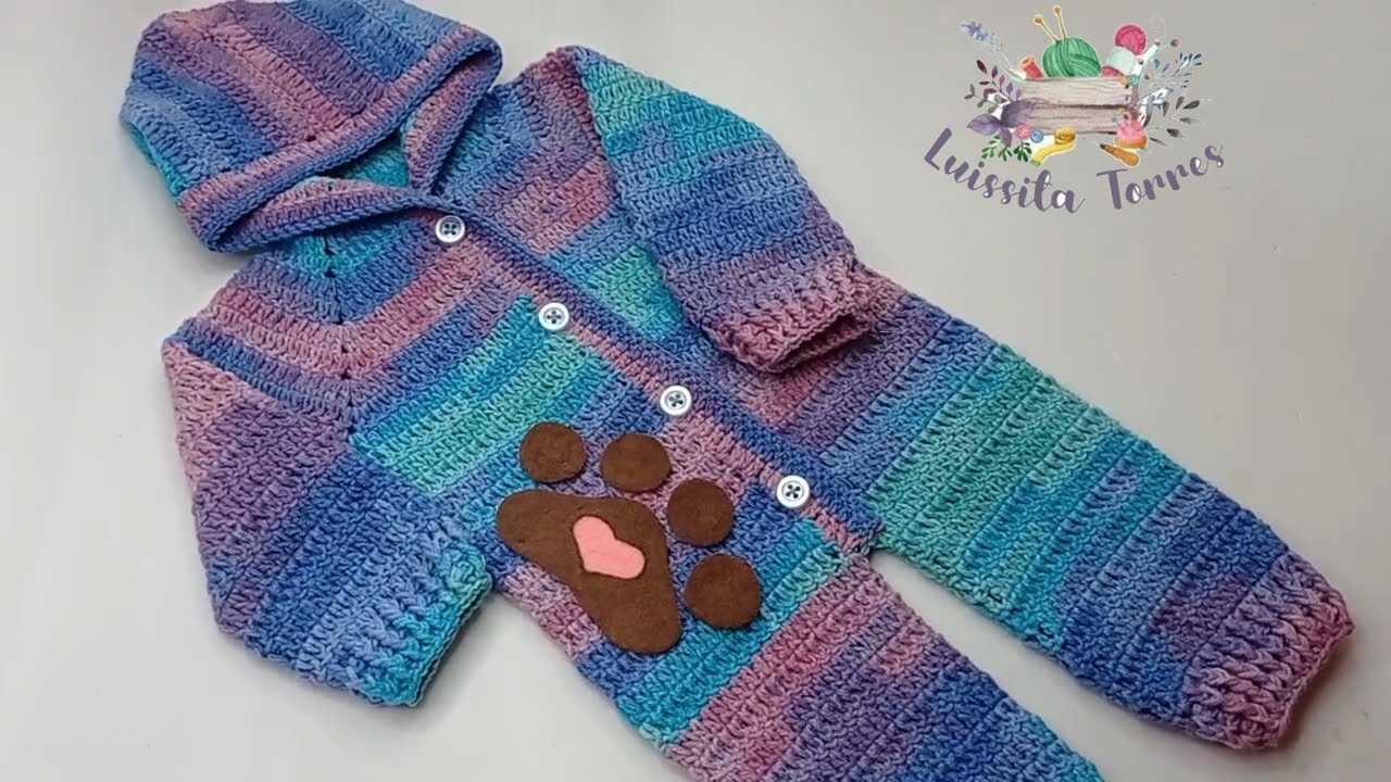 CÓMO HACER UN ENTERIZO O MAMELUCO CON CAPUCHA A CROCHET PASO A PASO TEJIDO FÁCIL PATRÓN DE GANCHILLO