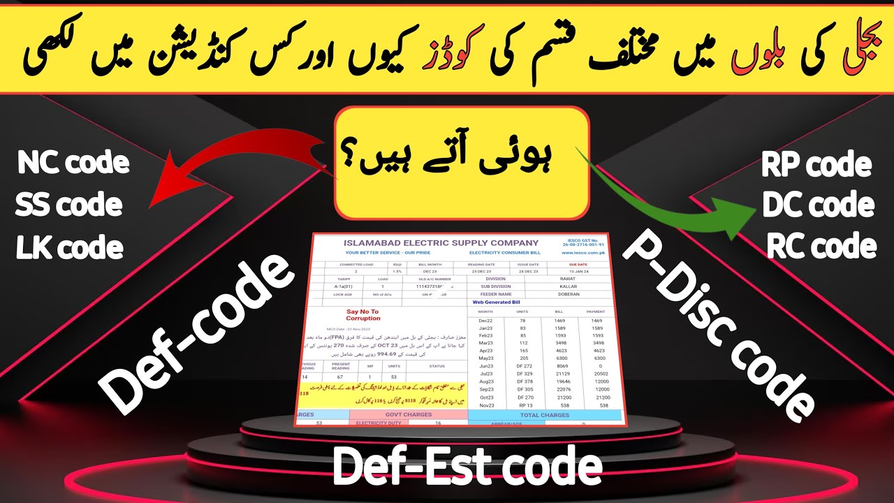 Different Types of Codes Used in Electricity bills/Reason behand these Codes/SS,LK,RP,DC,RC,DF Codes