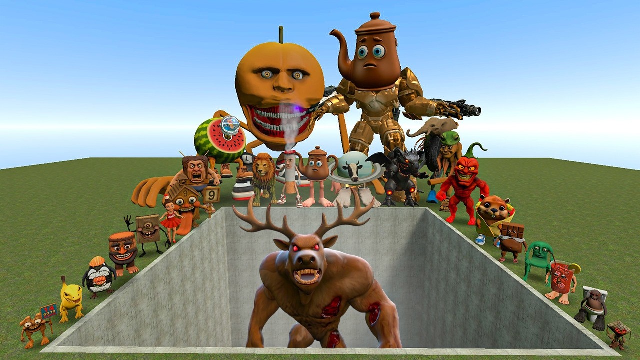AI Brainrot Memes vs Cursed Deer 99 Nights in the Forest Phase 4 Bosses in Giant Pit – Gmod Chaos
