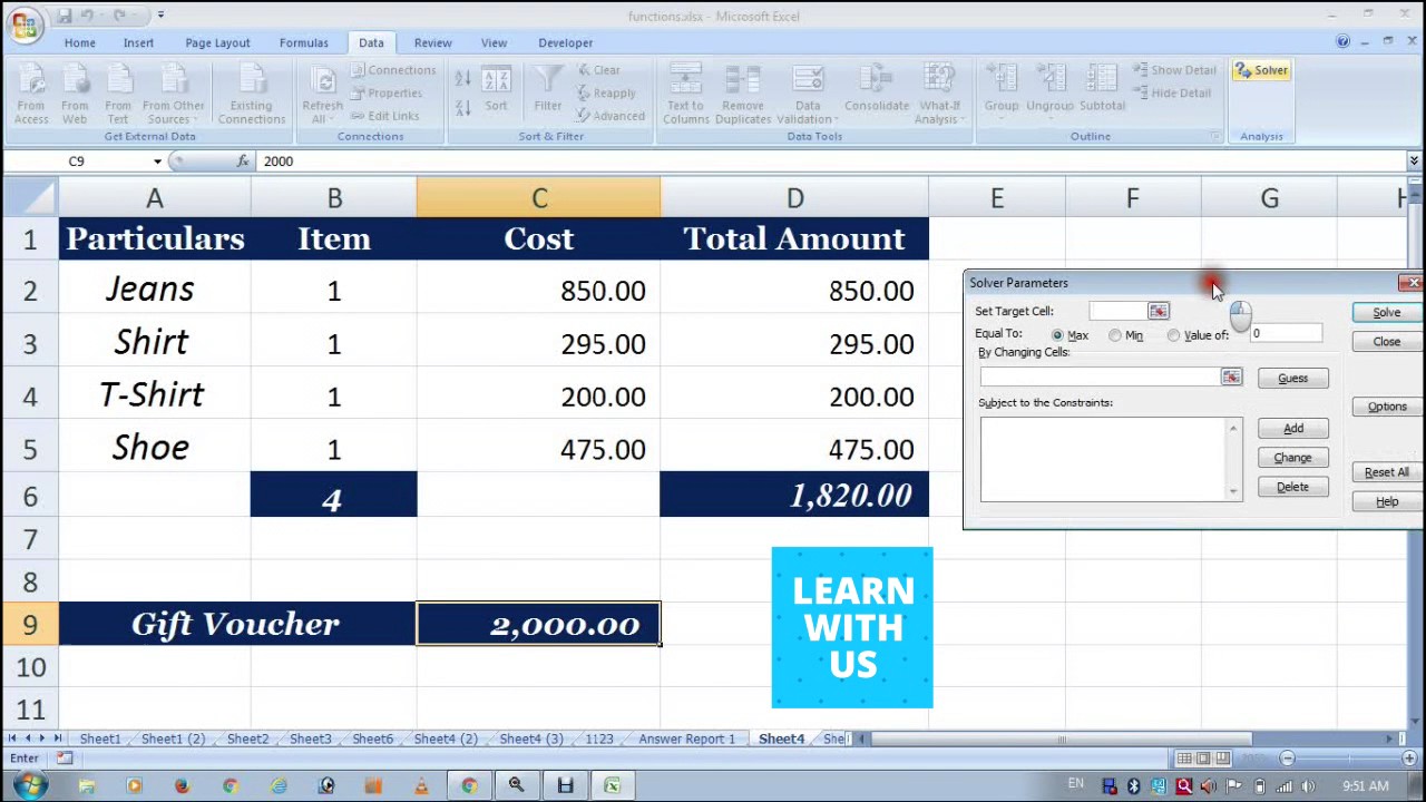 Solver in MS Excel in Hindi