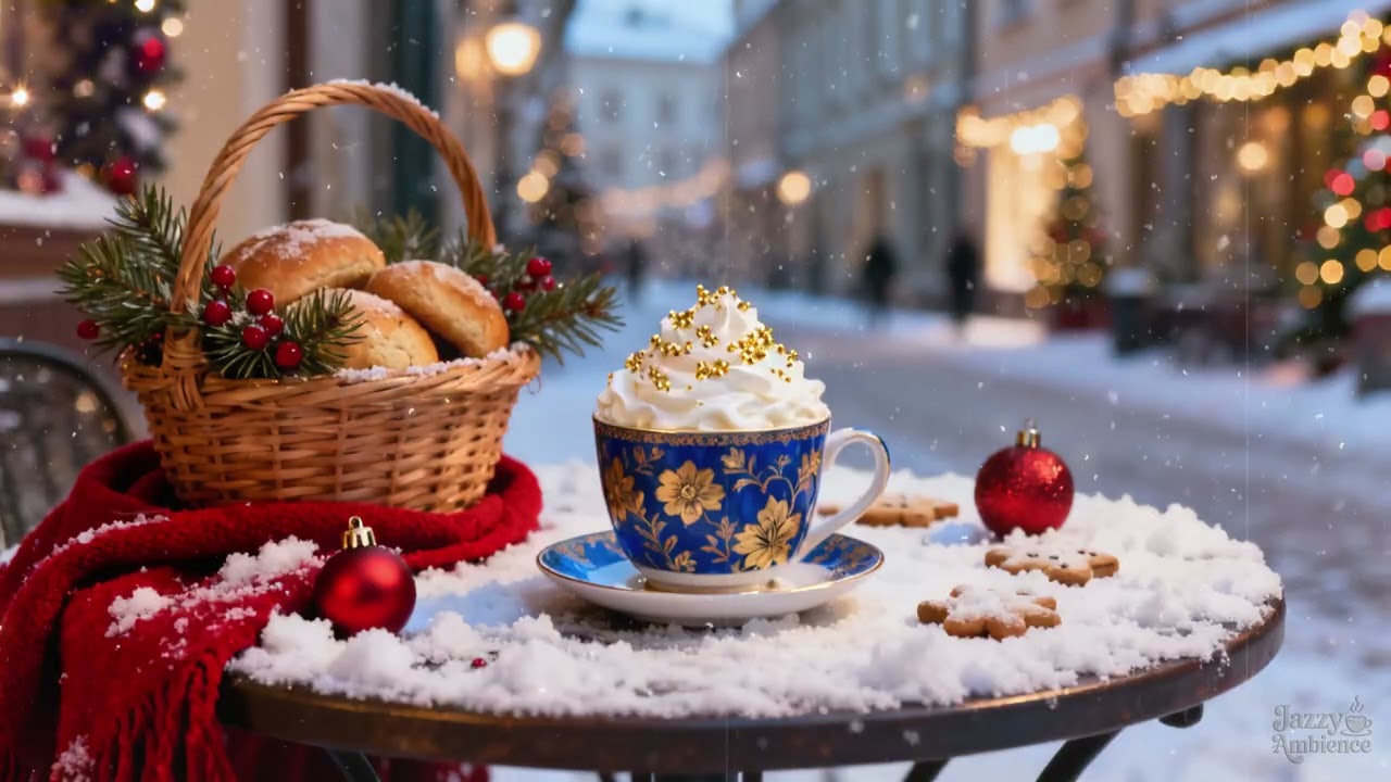 RELAXING JAZZ MUSIC 🎶 Instrumental Background ☕ Outdoor Coffee ❄️ Winter Holiday Ambience 🎄