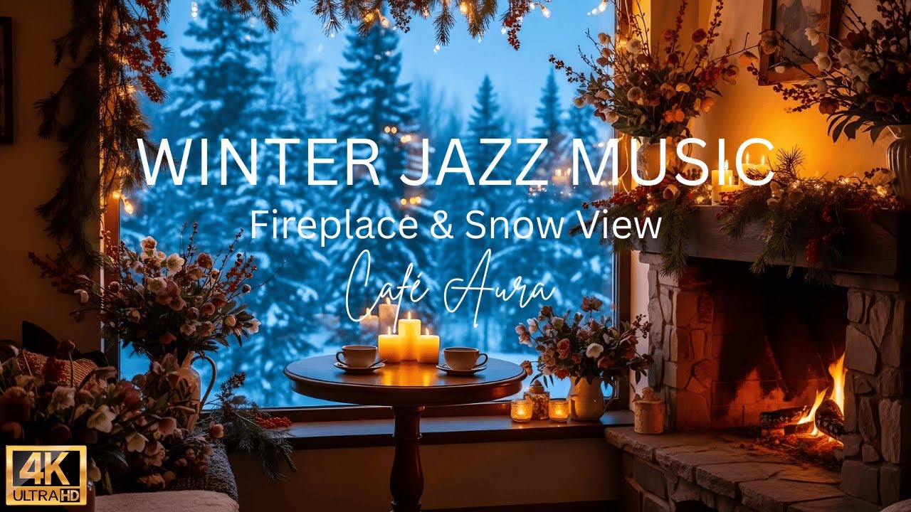 Cozy Winter Jazz Café ❄️ Warm Fireplace & Relaxing Snow Ambience