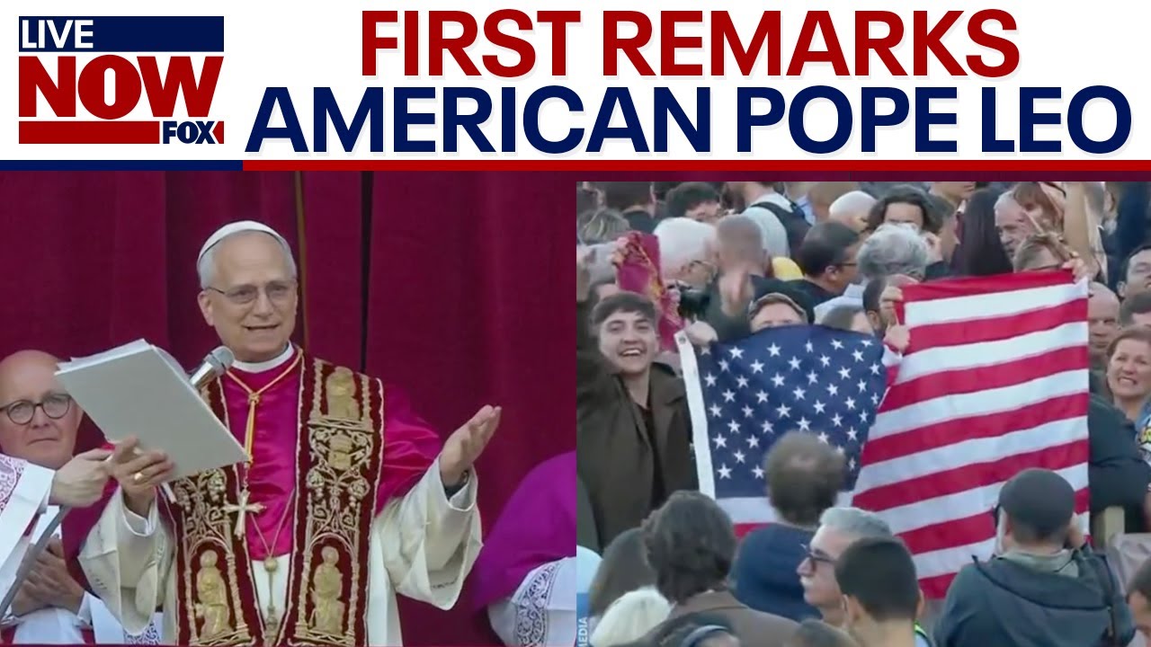 FIRST REMARKS: Pope Leo XIV, an American, speaks at Vatican