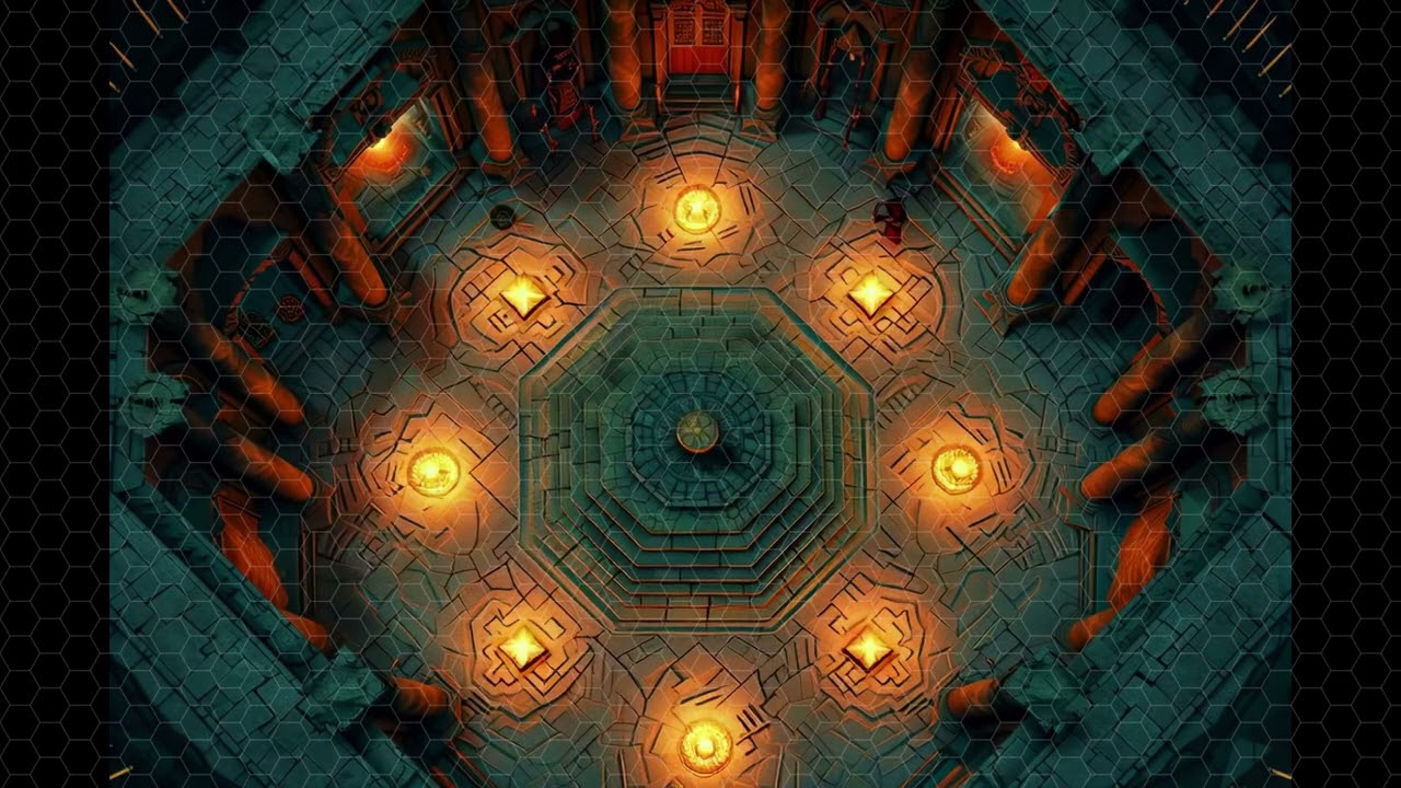 DnD compatible animated map _ Futuristic Circular Room with Staircase _ hex grid ambience for VTT