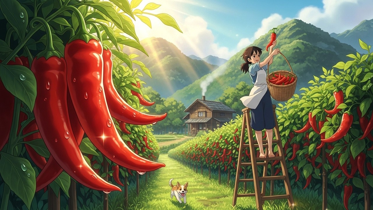 Harvesting Red Chili Peppers – Making Chili Oil & Cozy Mountain Dinner | Ghibli-Style ASMR